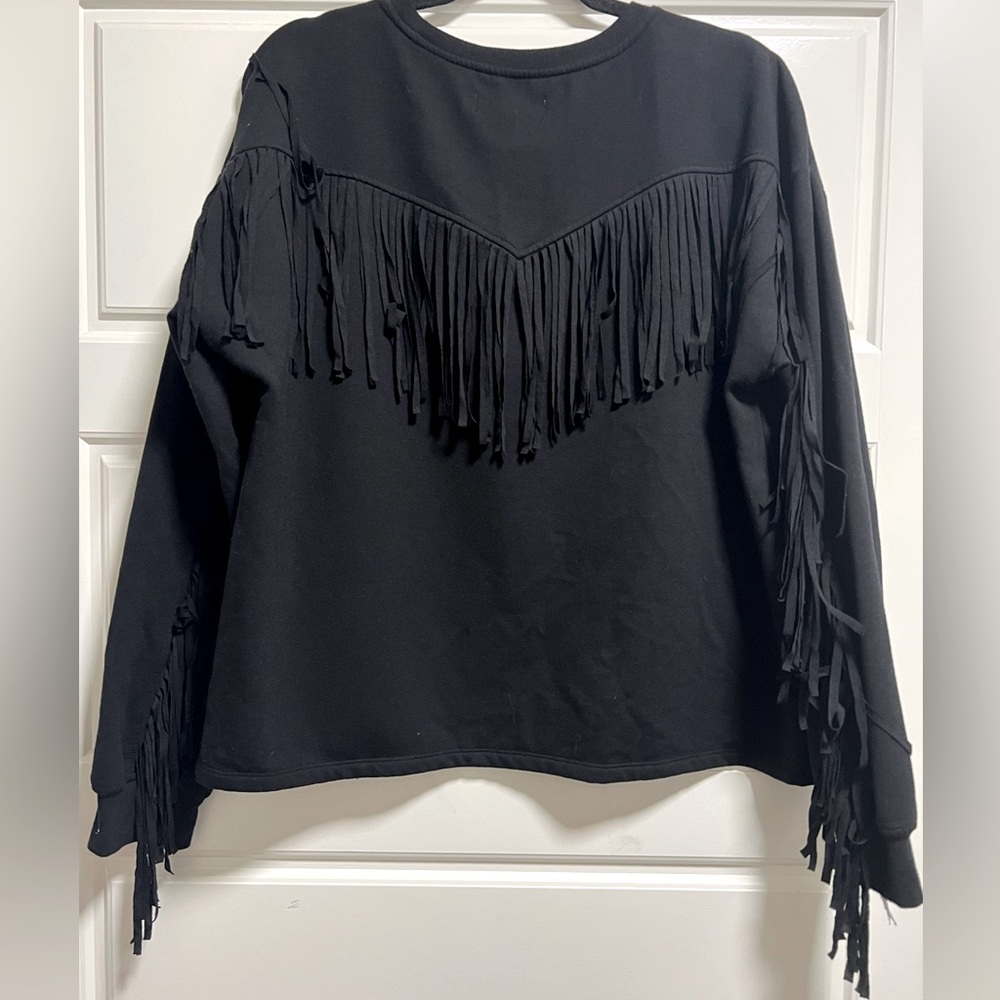 IDYLLWIND By Miranda Lambert Black Cropped Fringe Sweater Large